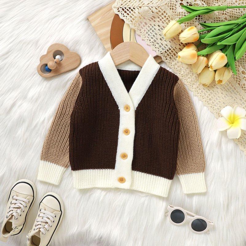 Toimothcn Toddler Baby Kdis Sweater Casual Patchwork Color Button Up Knit Sweaters Long Sleeve V Neck Warm Soft Loose Fit Pullover Knitted Sweater Lovely Boy'S Clothing