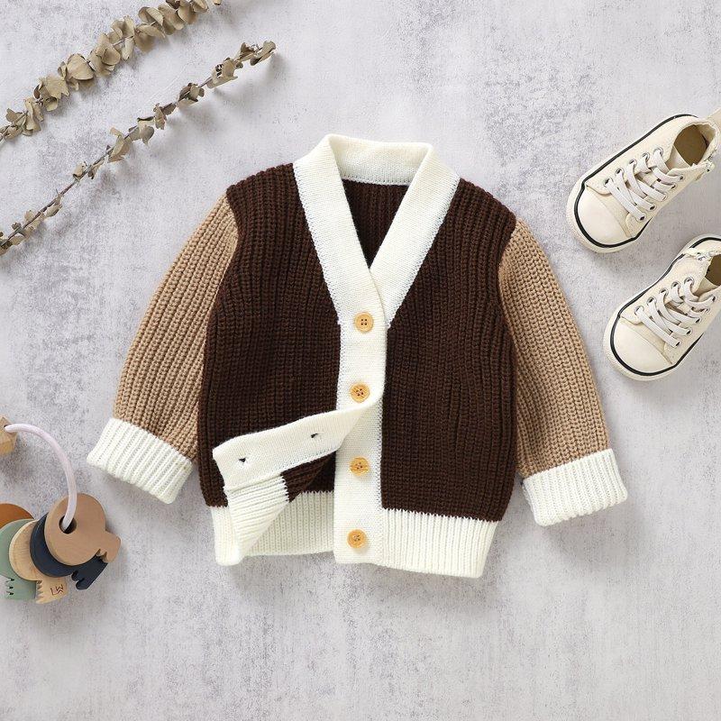 Toimothcn Toddler Baby Kdis Sweater Casual Patchwork Color Button Up Knit Sweaters Long Sleeve V Neck Warm Soft Loose Fit Pullover Knitted Sweater Lovely Boy'S Clothing