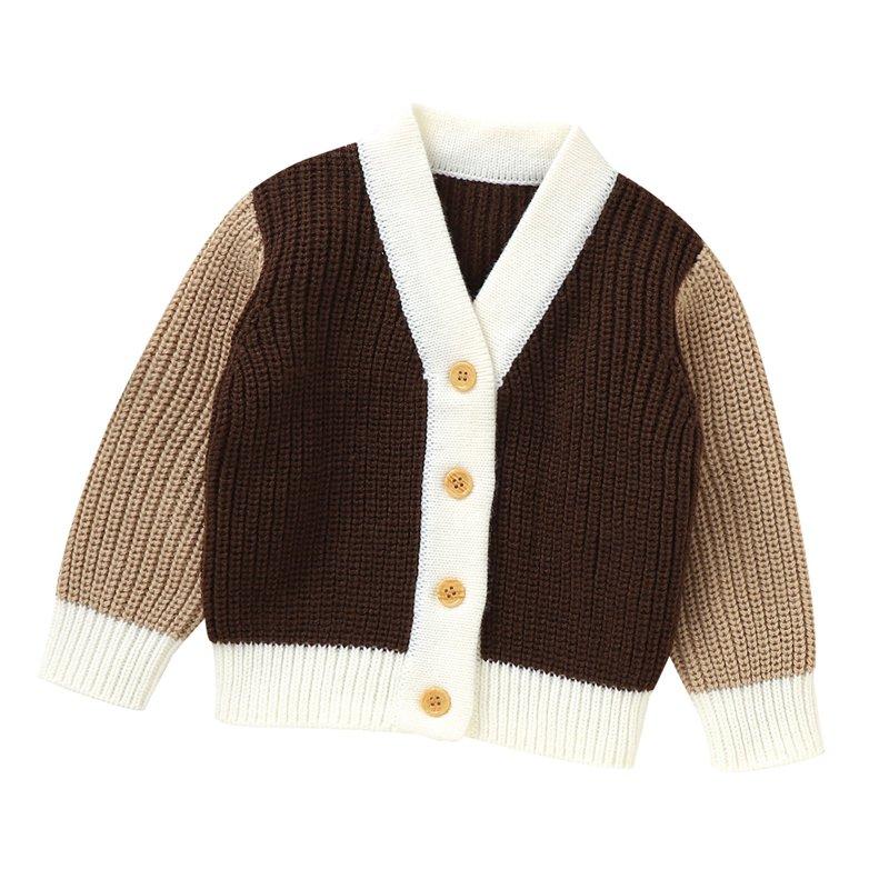 Toimothcn Toddler Baby Kdis Sweater Casual Patchwork Color Button Up Knit Sweaters Long Sleeve V Neck Warm Soft Loose Fit Pullover Knitted Sweater Lovely Boy'S Clothing