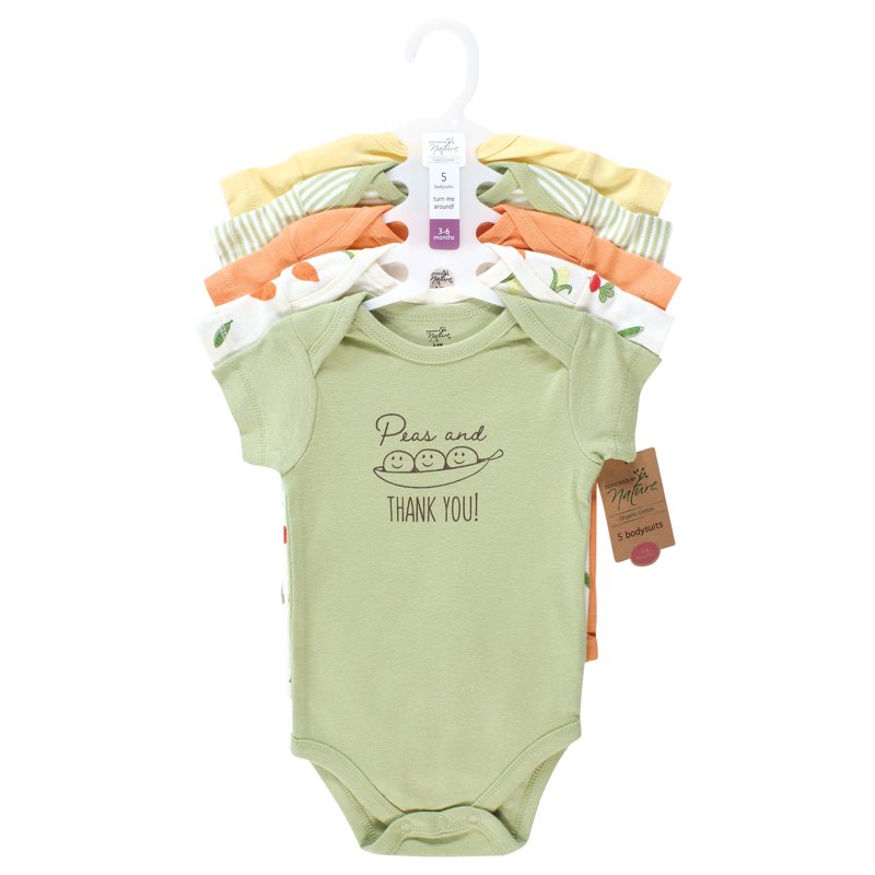Touched By Nature Unisex Baby Organic Cotton Bodysuits Peas And Thank You Preemie