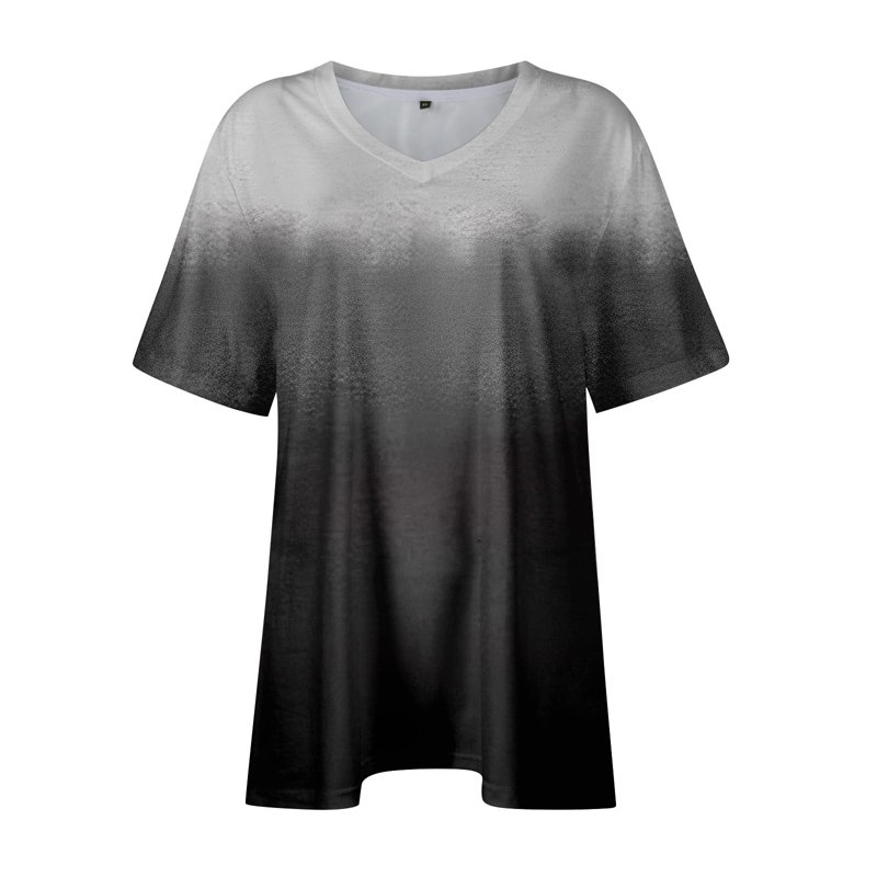 TQWQT Women's Plus Size Tops 4x-5x Plus Spring Tops V Neck Gradient Print Short Sleeves Tee Dressy Casual Blouses 5x Women Plus Size Clothing Navy L