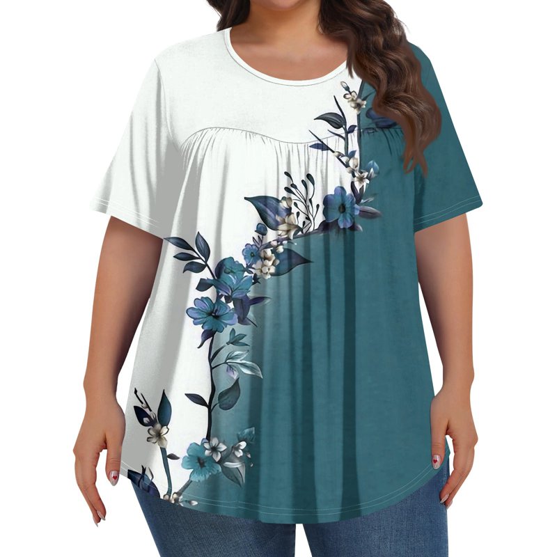 TQWQT Womens Plus Size Tops 4x-5x Summer Crew Neck T Shirts Floral Print T-Shirt Short Sleeve Ladies Tops and Blouses Loose Casual Curvy Women Clothes Army Green L TQWQT Womens Plus Size Tops 4x-5x Summer Crew Neck T Shirts Floral Print T-Shirt Short Sleeve Ladies Tops and Blouses Loose Casual Curvy Women Clothes Army Green L