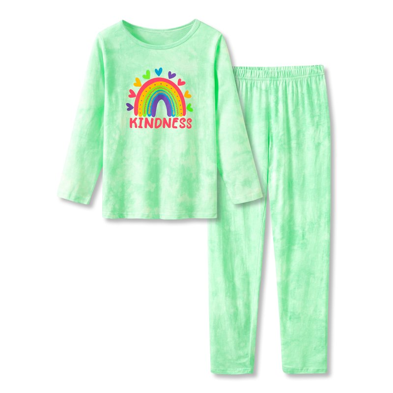 Trendy Tie Dye Pajama Set for Little & Big Girls - Rainbow Graphic Long Sleeves & Pants PJ Set Size 18
