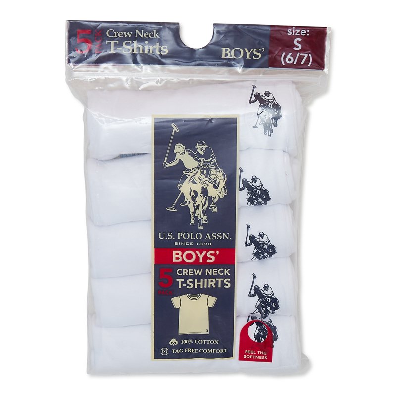U.S. Polo Assn. Boys Tagless Cotton Crewneck T-Shirt Undershirt 5-pack Sizes (S-XXL)