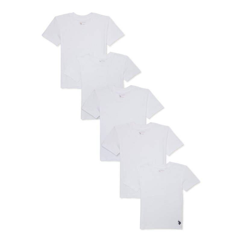 U.S. Polo Assn. Boys Tagless Cotton Crewneck T-Shirt Undershirt 5-pack Sizes (S-XXL)