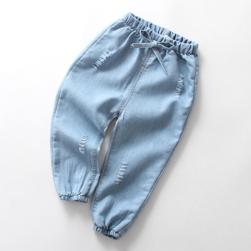 Utoimkio Baby Boys Girls Cartoon Hole Ripped Denim Pants Elastic Waist Jeans Clothes Toddler Boy Casual Trousers