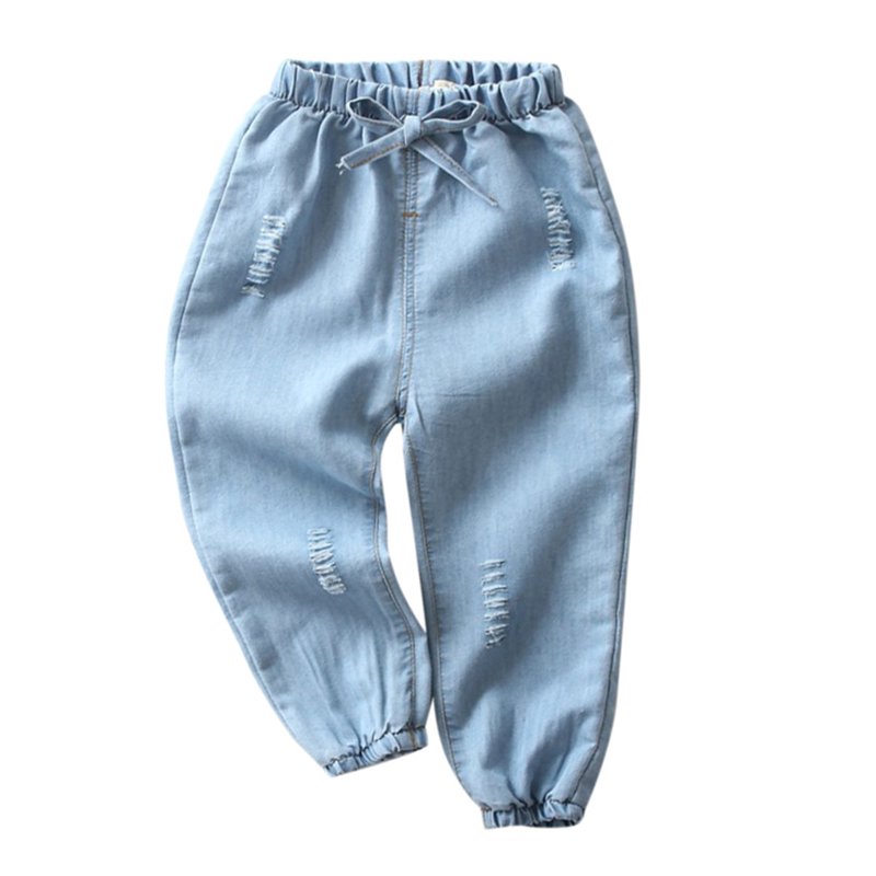 Utoimkio Baby Boys Girls Cartoon Hole Ripped Denim Pants Elastic Waist Jeans Clothes Toddler Boy Casual Trousers