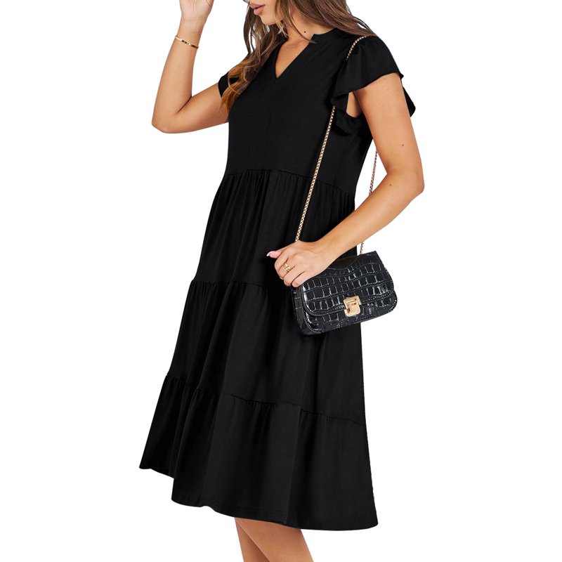 UVN Summer Dresses For Women Ruffle Sleeve V Neck Midi Dress Casual Beach Sundress With Pockets