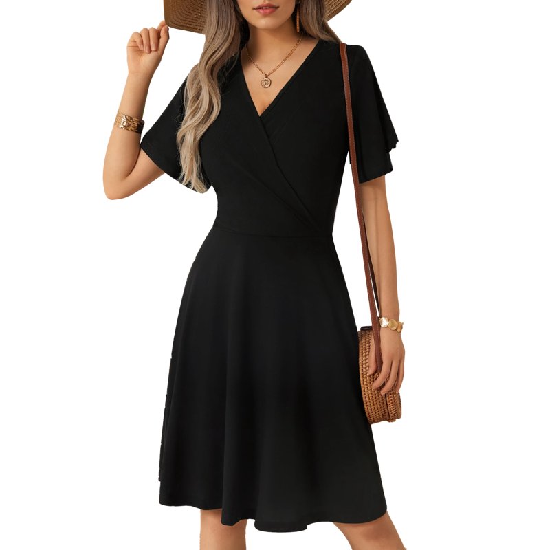 UVN Summer Dresses For Women Short Sleeve V Neck A-Line Midi Dress Boho Beach Floral Print Sundress