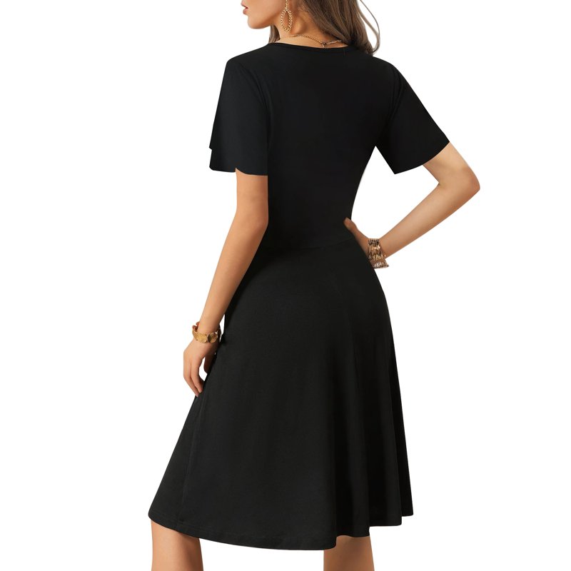 UVN Summer Dresses For Women Short Sleeve V Neck A-Line Midi Dress Boho Beach Floral Print Sundress