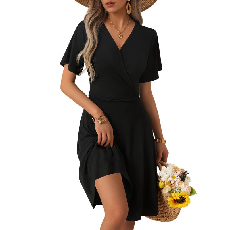 UVN Summer Dresses for Women Short Sleeve V Neck A-Line Midi Dress Boho Beach Floral Print Sundress UVN Summer Dresses for Women Short Sleeve V Neck A-Line Midi Dress Boho Beach Floral Print Sundress