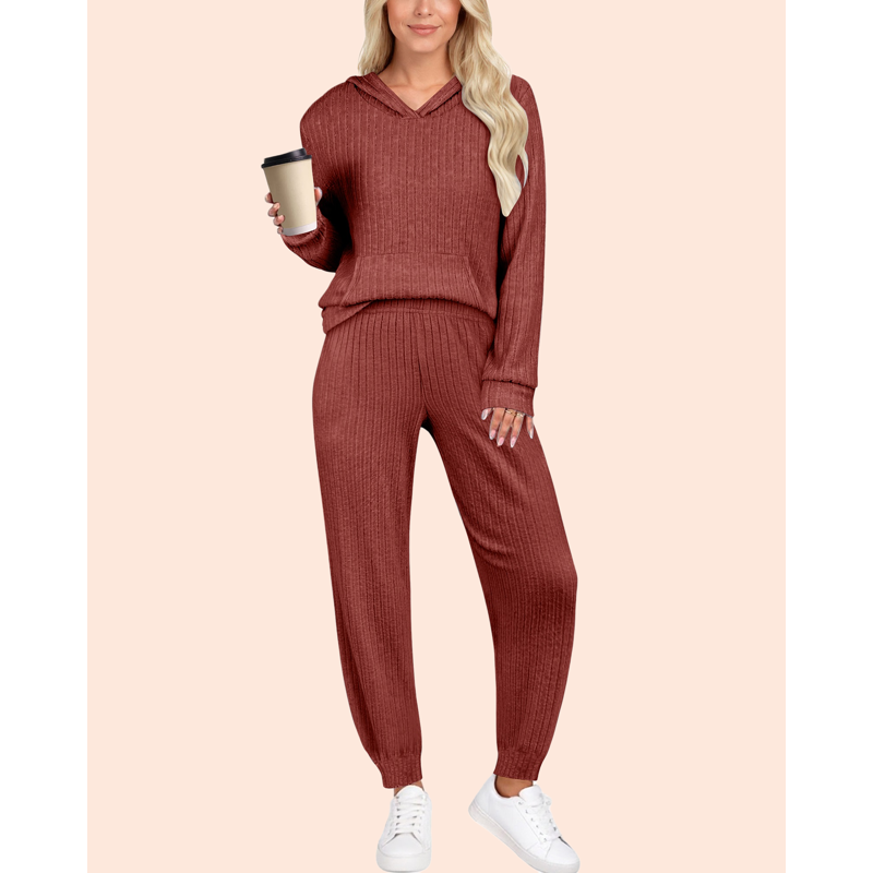UVN Two Piece Outfits For Women Long Sleeve Hoodies Tops And Pants Pajamas Sets Casual Fall Winter Lounge Set With Pockets