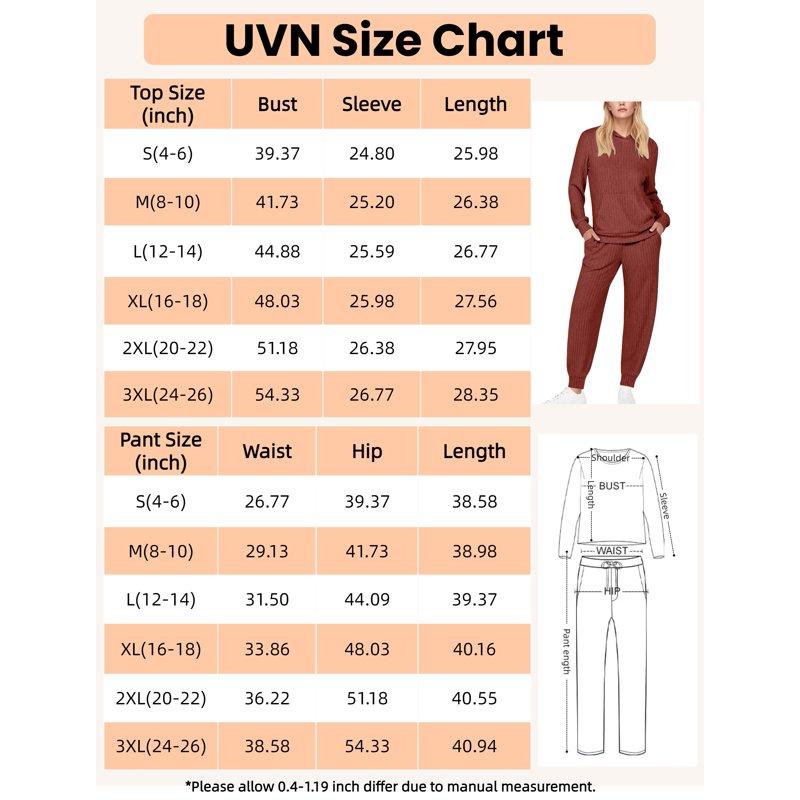 UVN Two Piece Outfits For Women Long Sleeve Hoodies Tops And Pants Pajamas Sets Casual Fall Winter Lounge Set With Pockets