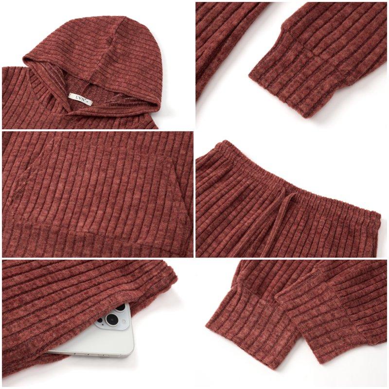 UVN Two Piece Outfits For Women Long Sleeve Hoodies Tops And Pants Pajamas Sets Casual Fall Winter Lounge Set With Pockets