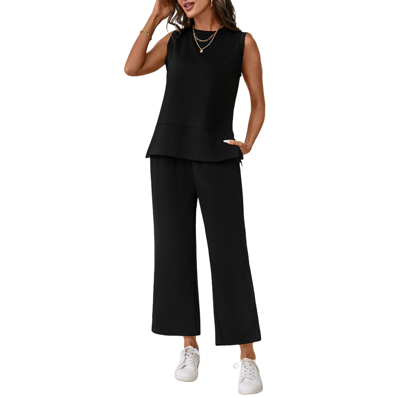 UVN Women Outfits Sets Summer 2 Piece Sets Casual Sweatsuits Sleeveless Tops And Pants Lounge Sets