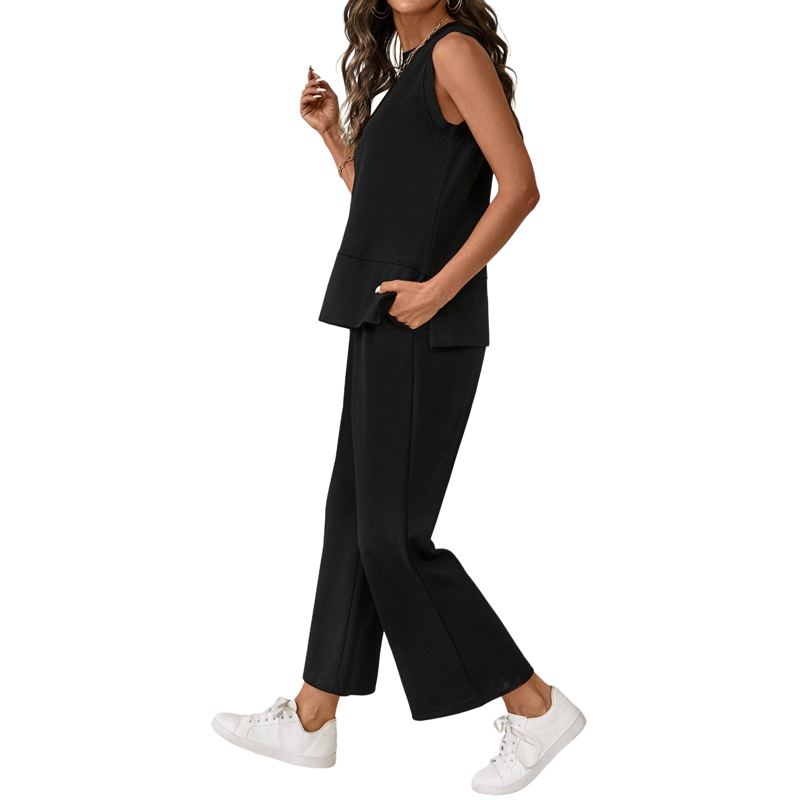 UVN Women Outfits Sets Summer 2 Piece Sets Casual Sweatsuits Sleeveless Tops And Pants Lounge Sets