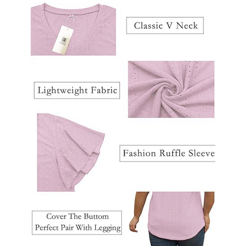 VDJ Women Dressy Tops Summer Short Sleeve Plus Size Casual Light Weight Oversize Fashion Pink Blouses Size 3XL