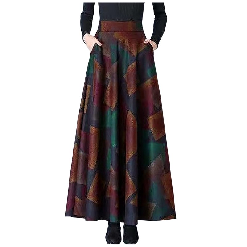 Viikei Womens Skirts Long Length Clearance Women Fashion Pocket Long Skirt Sexy Women High Print Fashion Long Skirt Khaki XXXL