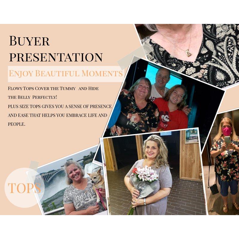 VOIANLIMO Womens Plus Size Casual Tops V Neck Short Sleeve Shirt Floral Blouses Tunic Tops M-4X