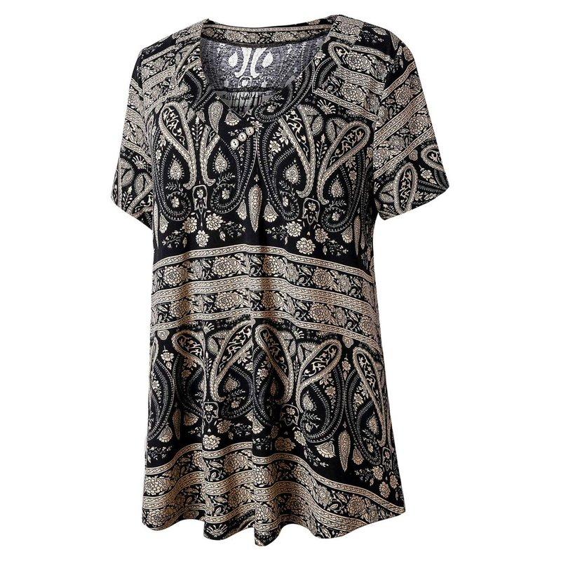 VOIANLIMO Womens Plus Size Casual Tops V Neck Short Sleeve Shirt Floral Blouses Tunic Tops M-4X