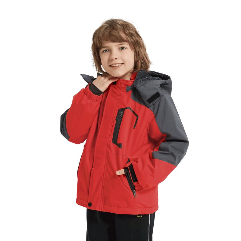 Wantdo Boy's Ski Jacket Waterproof Ski Coats Snow Jacket With Detachable Hood Red 10/12