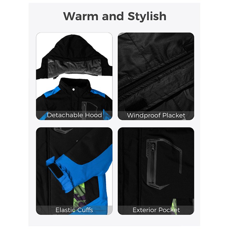 Wantdo Kid Boy's Winter Snow Coat Kid's Ski Jacket With Removable Hood Black Size 8