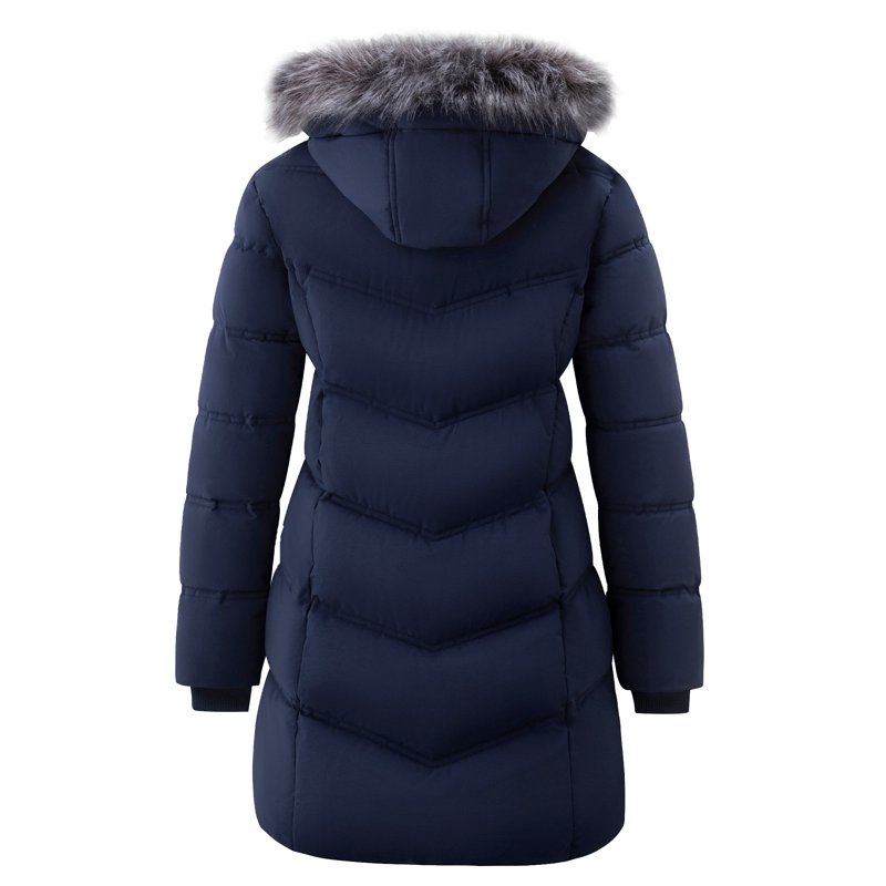 Wantdo Women's Recycled Coat Hooded Winter Jacket Insulated Faux Fur Hooded Snow Jacket Navy XL