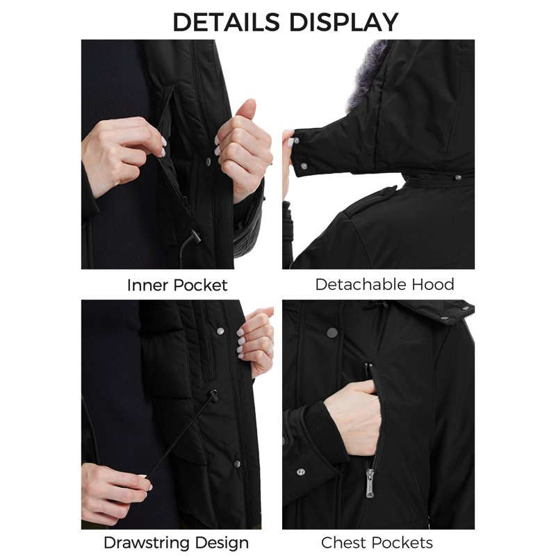 Wantdo Women's Recycled Puffy Coat Recycled Winter Padded Jacket Waterproof Winter Snow Puffer Coat Black XL