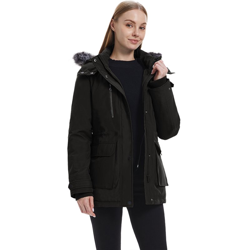 Wantdo Women's Recycled Puffy Coat Recycled Winter Padded Jacket Waterproof Winter Snow Puffer Coat Black XL