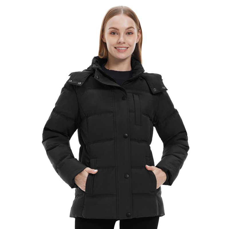 Wantdo Women's Recycled Winter Coats Hooded Puffer Jacket Insulated Warm Winter Jacket Black M