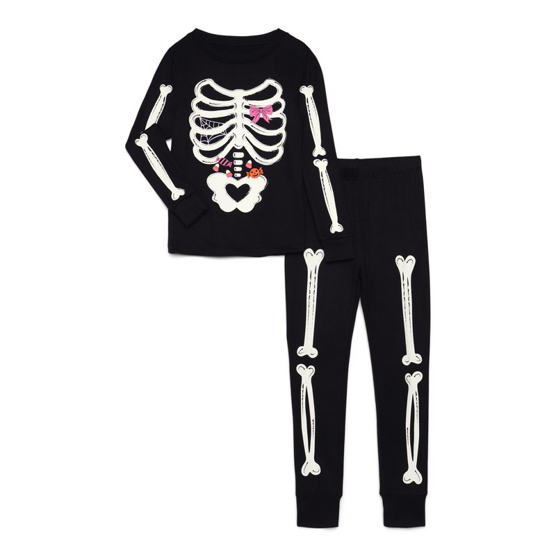 Way to Celebrate Girls Halloween Long Sleeve Top and Pants Tight Fit Pajama Set 2-Piece Sizes 4-10