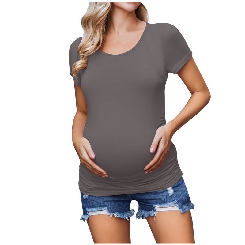 Wdfiry Maternity Clothing Clearance Summer Women Maternity T Shirt Round Neck Short Sleeve Ruched Pregnant Tops