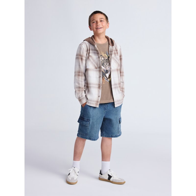 Weekend Academy Boys Hooded Flannel Shacket Sizes 4-18