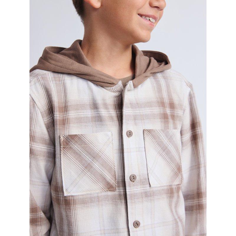 Weekend Academy Boys Hooded Flannel Shacket Sizes 4-18