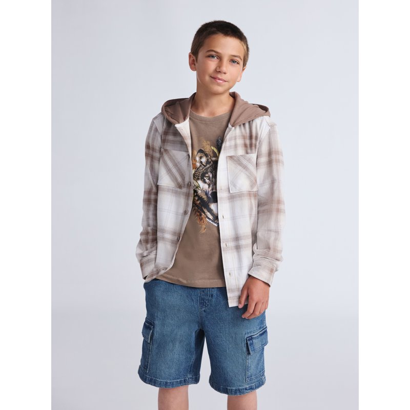 Weekend Academy Boys Hooded Flannel Shacket Sizes 4-18