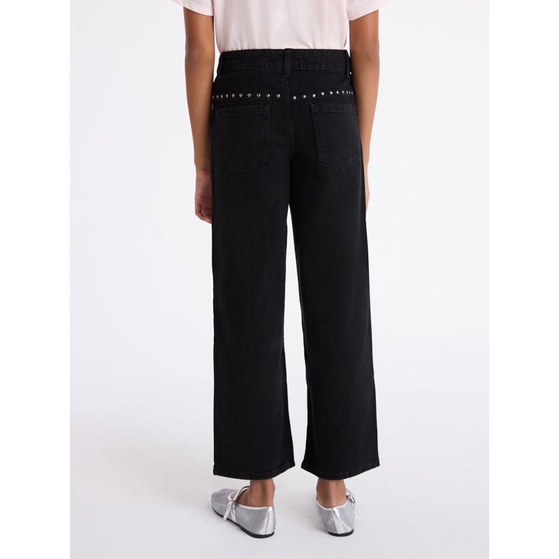 Weekend Academy Girls Baggy Straight Studded Denim Jeans Sizes 4-18