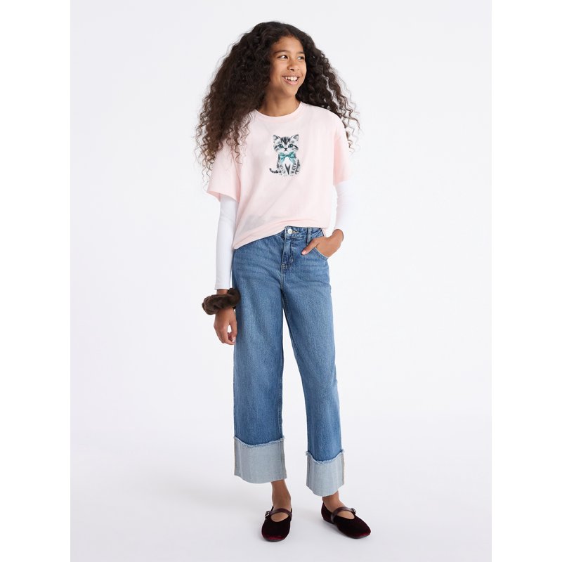 Weekend Academy Girls Short Sleeve Boxy Graphic T-Shirt Sizes 4-18