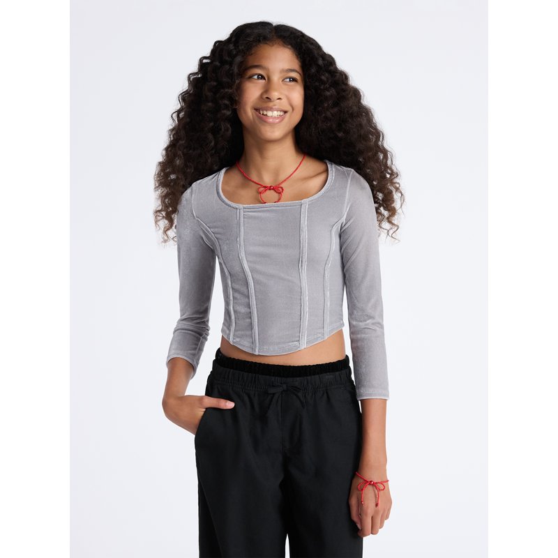 Weekend Academy Girls Velvet Corset Top with Long Sleeves Sizes 4-18