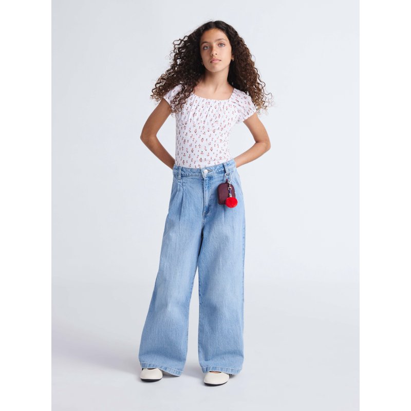 Weekend Academy Girls Wide Leg Pleated Denim Jeans Sizes 5-18