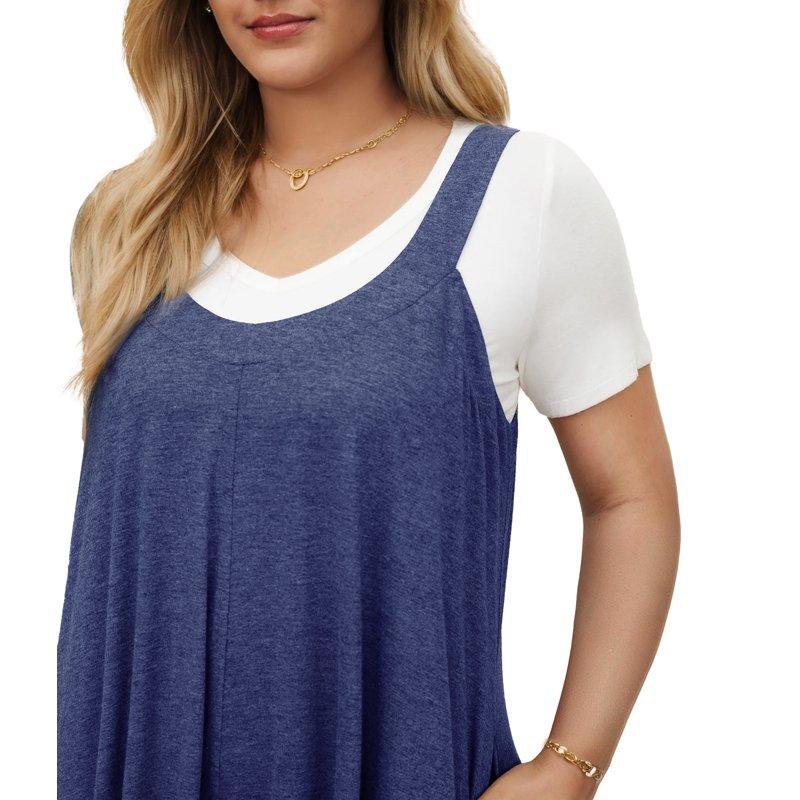 WellSize Plus Size Jumpsuits For Women Adjustable Straps Loose Overalls Long Rompers With Pockets