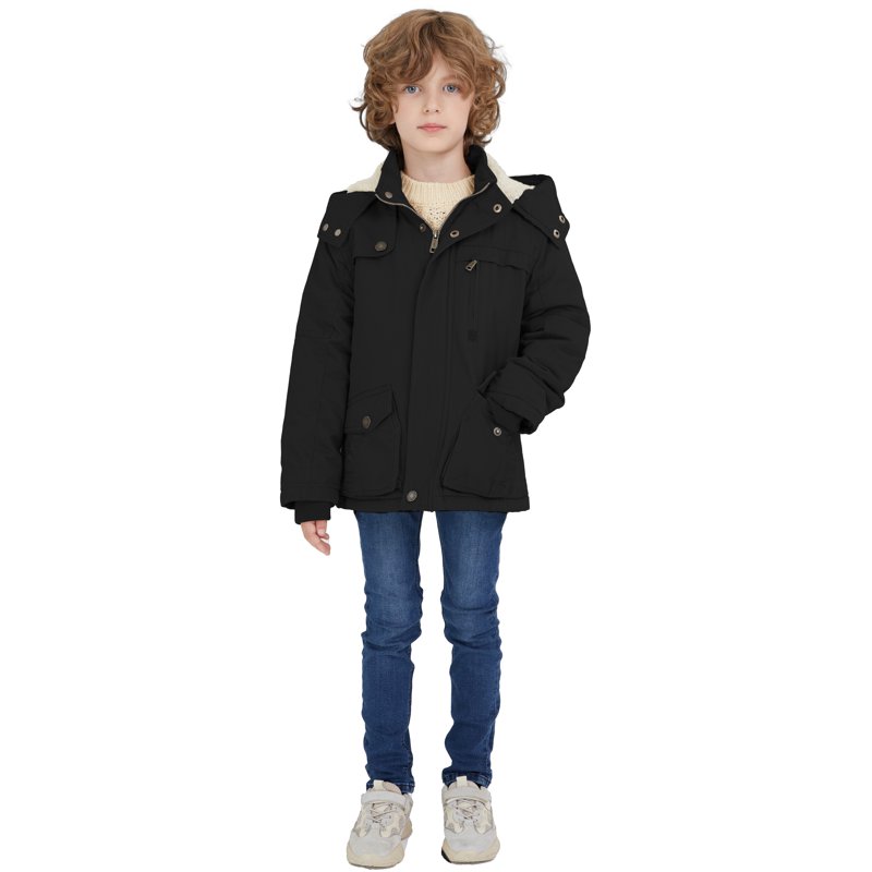 WenVen Big Boy's Parka Jacket Warm Windproof Coat Hooded Insulated Fleece Lined Jacket Black 8