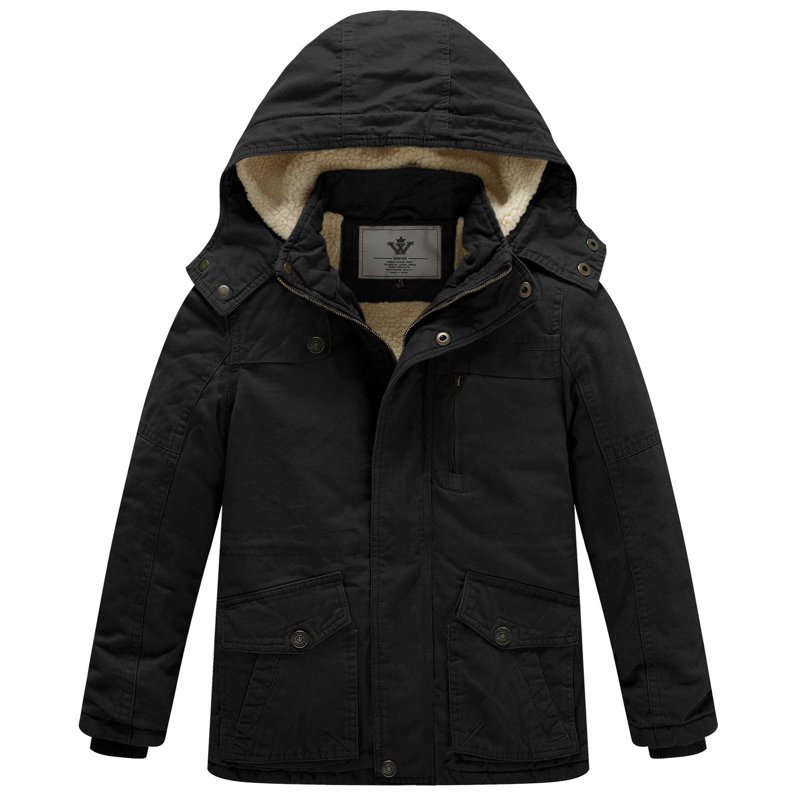 WenVen Big Boy's Parka Jacket Warm Windproof Coat Hooded Insulated Fleece Lined Jacket Black 8