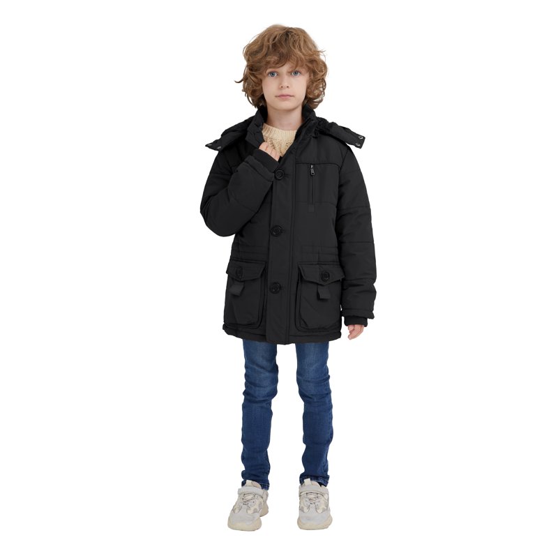 WenVen Boy's Puffer Jacket Thicken Winter Coat Windproof Winter Jacket Black 10/12