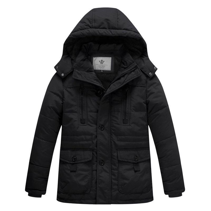 WenVen Boy's Puffer Jacket Thicken Winter Coat Windproof Winter Jacket Black 10/12