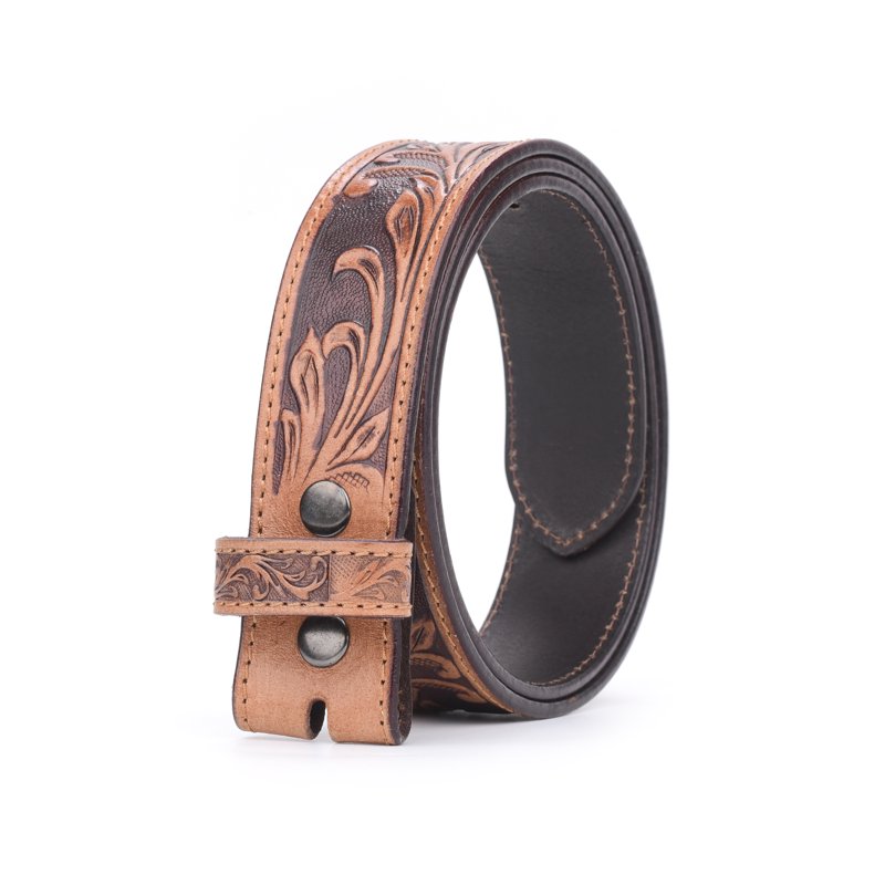 Western Leather Belt Strap Without Buckle – Hand-Tooled Full-Grain Leather Cowboy Men's & Women’s Casual Belt-Plus Sizes Available