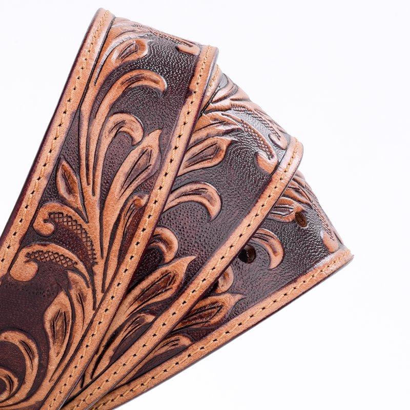 Western Leather Belt Strap Without Buckle – Hand-Tooled Full-Grain Leather Cowboy Men's & Women’s Casual Belt-Plus Sizes Available