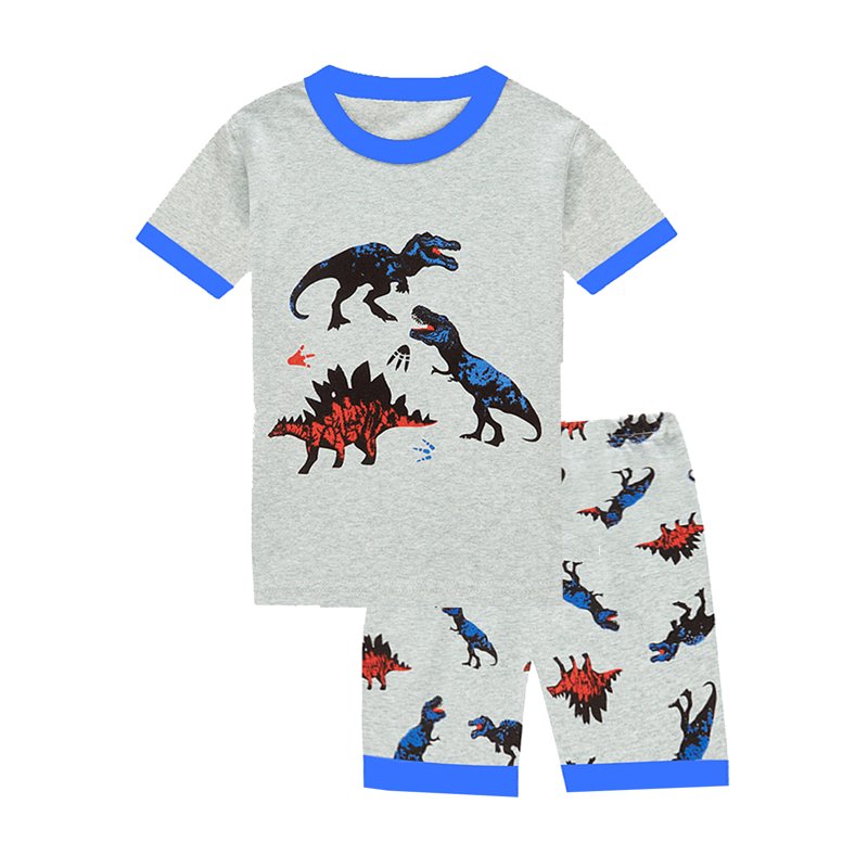 WIBACKER 3-12Y Toddler Boys Gray 2-Piece Dinosaur Pajamas 100% Cotton Sleepwear Sets