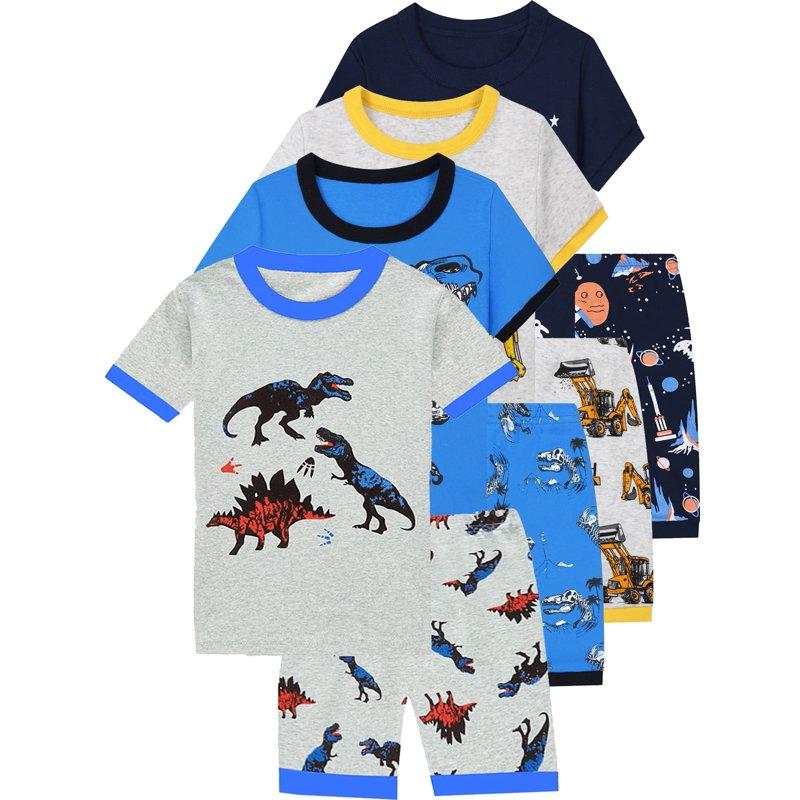 WIBACKER 3-12Y Toddler Boys Gray 2-Piece Dinosaur Pajamas 100% Cotton Sleepwear Sets
