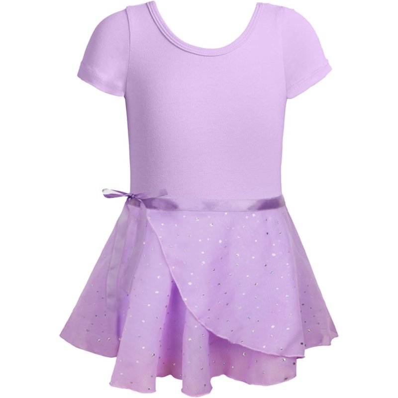WIBACKER Girls Ballet Leotards Kids Short Sleeve Crisscross Back Dance Dress Outfit With Removable Shiny Skirt Combo