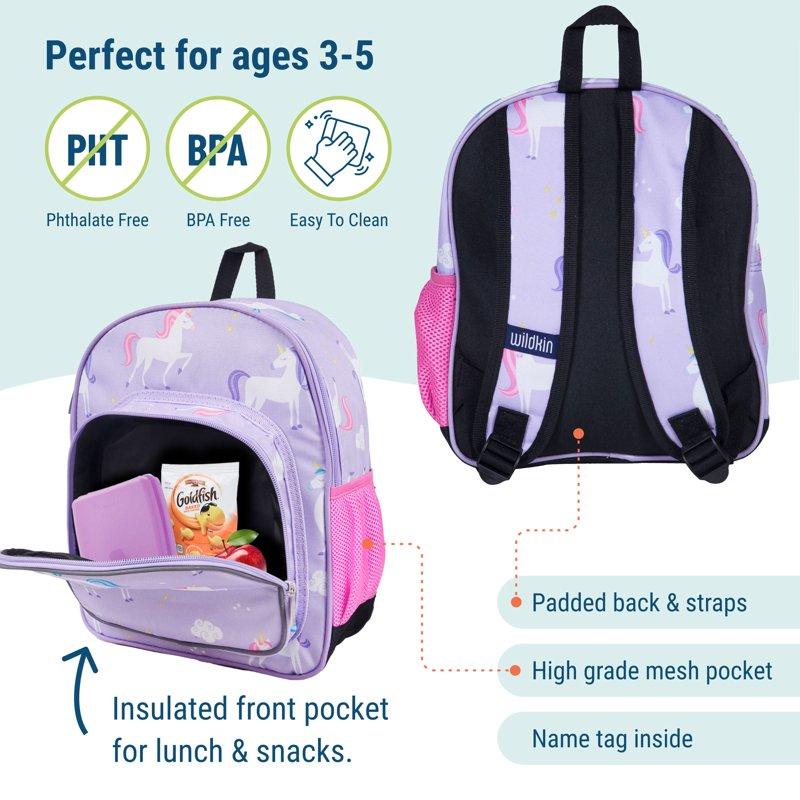 Wildkin Kids 12 Inch Backpack For Toddler Boys And Girls Insulated Front Pocket (Unicorn Purple)
